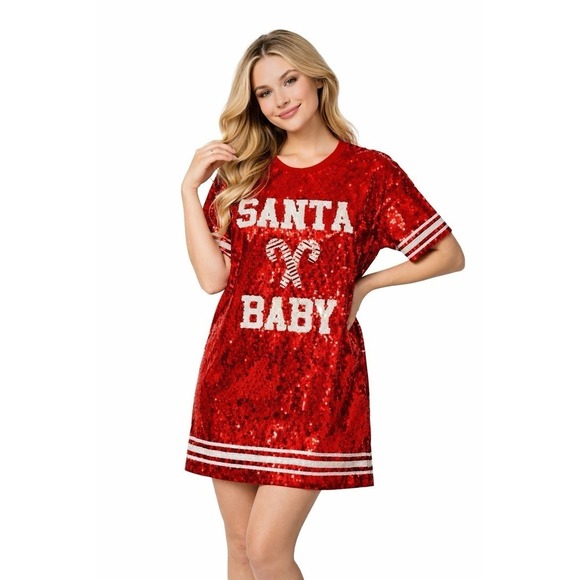 Simply Southern Dresses & Skirts - Simply Southern Red Santa Baby Sequin Dress Size S/M Christmas Holiday Party